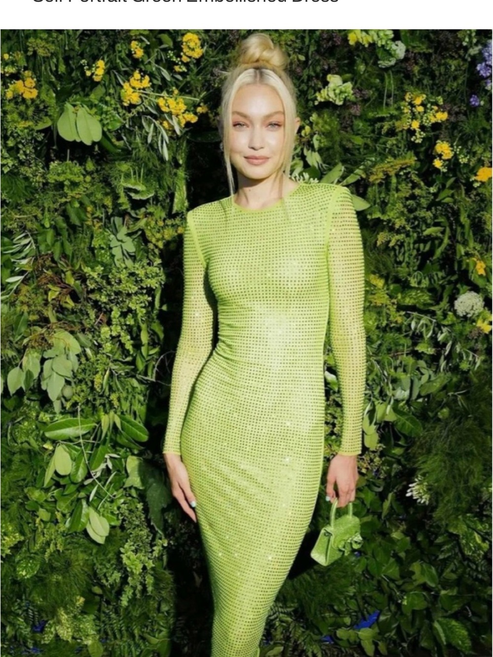 Self-Portrait Lime Green Perforated Long-Sleeve Maxi Dress